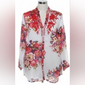 Vintage Goa Boho Floral Embroidered V-neck Bohemian Women's Small